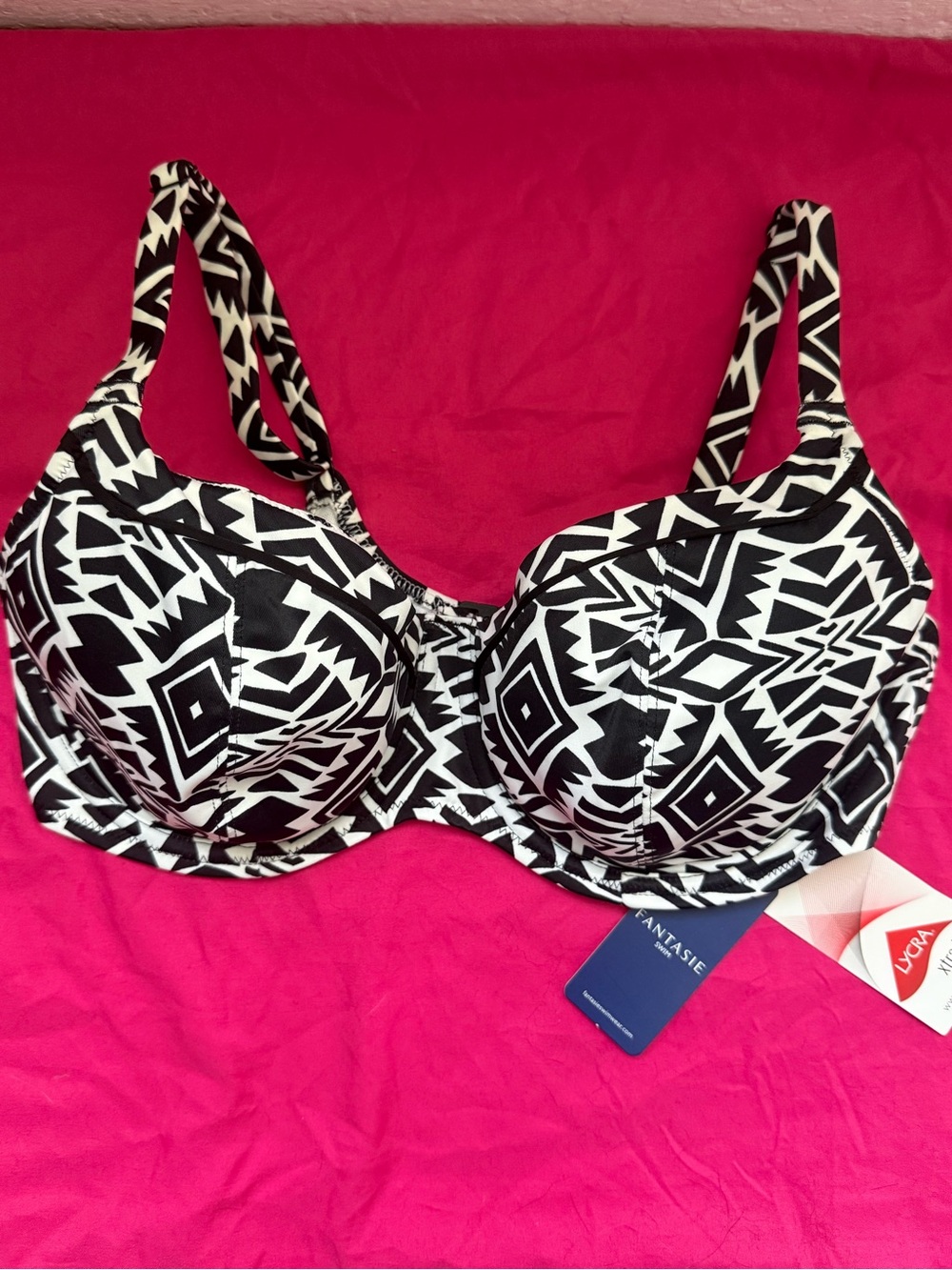 Fantasie Swim NWT Black White Geometric Underwire Bikini Top - 36DDD / 36E
